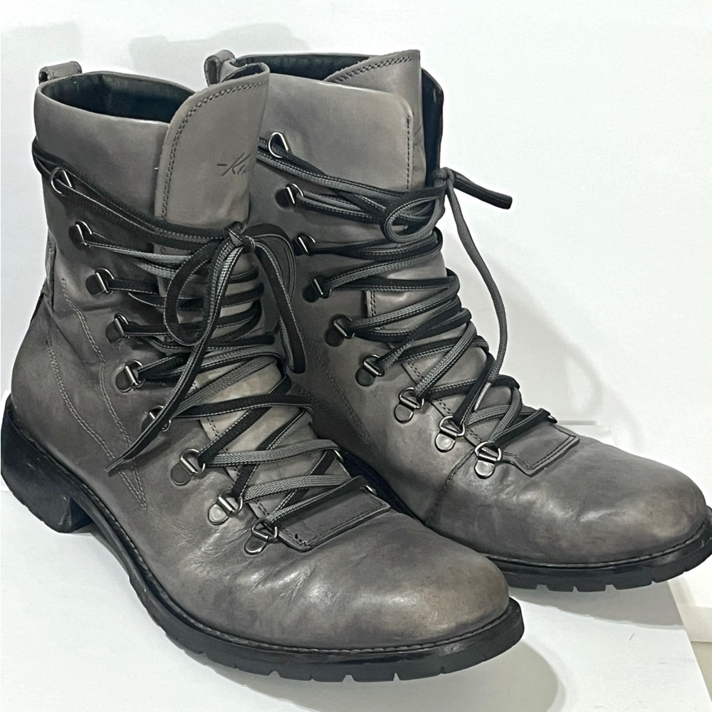 Kenneth Cole Gray Bike Trail Laced Leather Boots Sz 10M - Picture 2 of 6